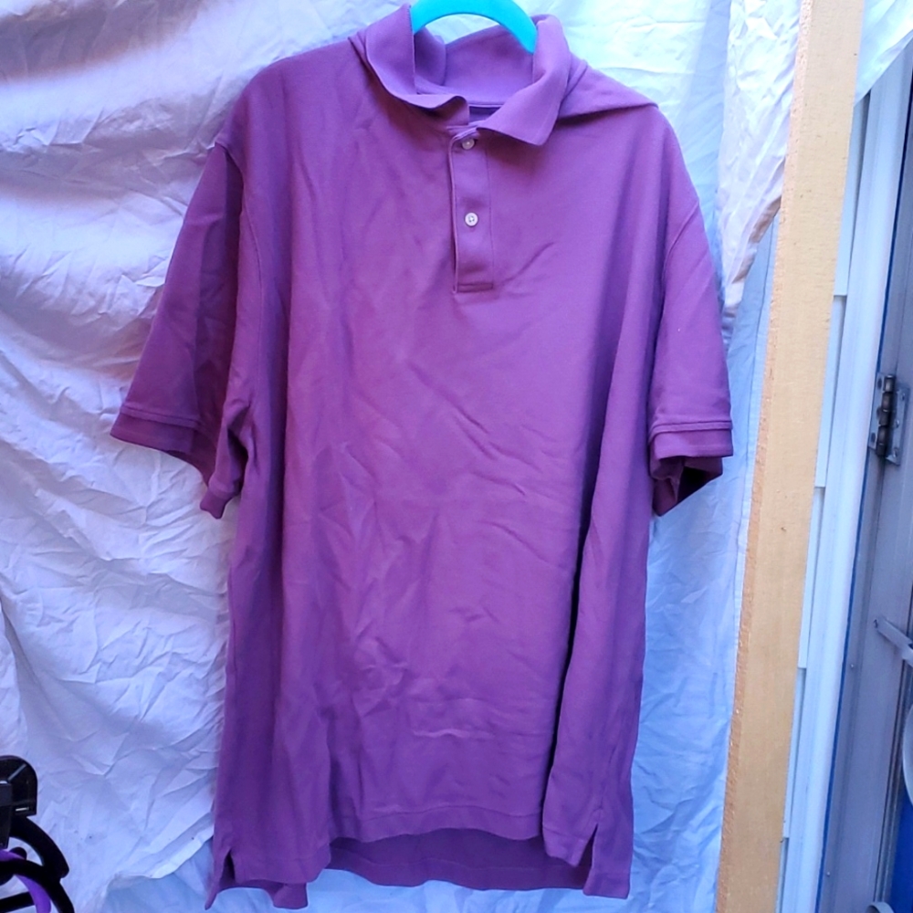 Mens LL BEAN Purple Pique Polo shirt 100% Cotton Original Fit XXL / 2XL